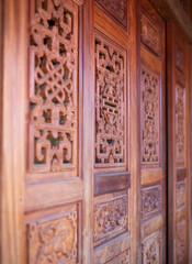 old wooden door asian, vietnam