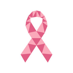 Cancer day logo icon with polygonal pink ribbon vector