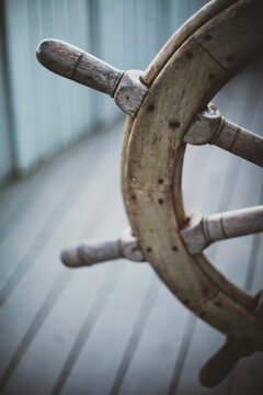 Close-up of helm on boat