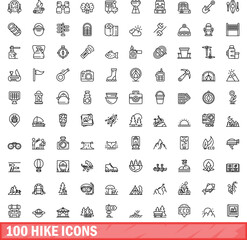 100 hike icons set. Outline illustration of 100 hike icons vector set isolated on white background