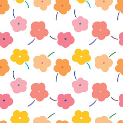 Seamless Pattern with Flower Art Design on White Background