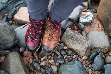 Muddy shoes while exploring Nova Scotia for a travel surf trip