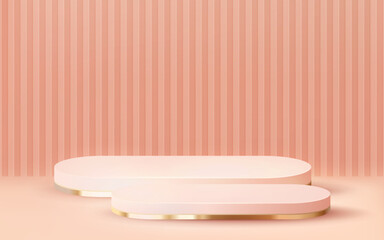 realistic 3d luxury pink pastel gold podium golden stage on pink background
