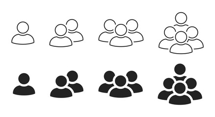 Fototapeta na wymiar Simple icons of group of people. Solid and outlined.