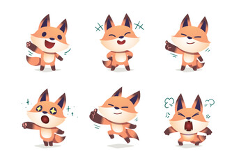 set of animal cartoon character mascot fox collection