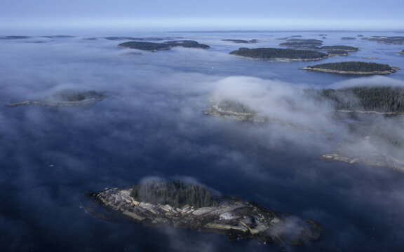 Aerial view of the Deer Island Thoroughfare near Stonington, Maine.