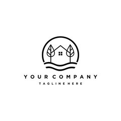 Line art lake house logo design for your company or business