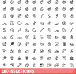 100 insect icons set. Outline illustration of 100 insect icons vector set isolated on white background