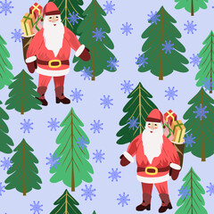 Vector - Santa Claus in the forest seamless pattern.