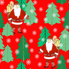 Vector - Santa Claus in the forest seamless pattern.