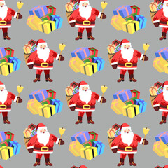 Vector - Santa Claus with gifts seamless pattern.