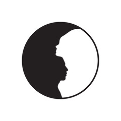 Silhouettes of a man and a woman, yin-yang. Love, romance. Black and white icon, sign, symbol, isolated vector illustration