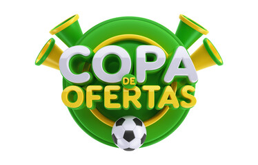 Obraz premium Selo 3D Copa de Ofertas para campanha de Copa do Mundo Seleção Brasileira