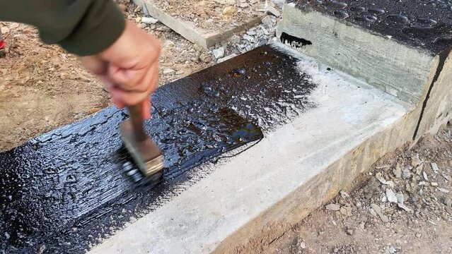 4k video slow motion foundation waterproofing construction works.