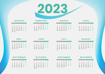 2023 new year modern stylish calendar template. English vector calendar layout