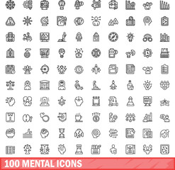 100 mental icons set. Outline illustration of 100 mental icons vector set isolated on white background