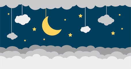 cute cartoon background moon and stars clouds