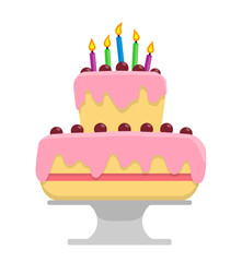 Cake with cherries and candles. Happy Birthday