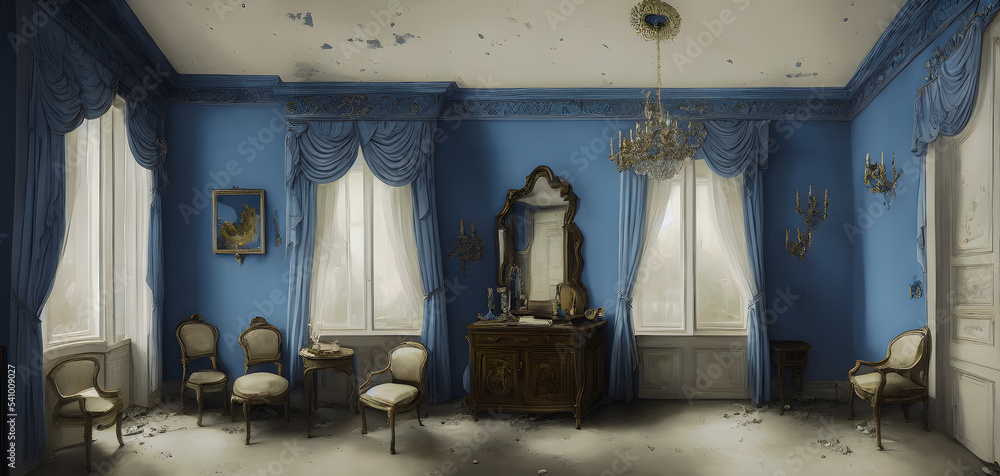 Wall mural Artistic concept painting of a old abandoned interior, background illustration.