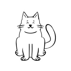Isolated cat black draw line vector illustration