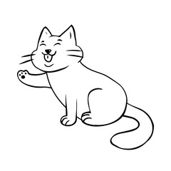 Isolated cat black draw line vector illustration