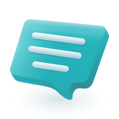 Green speech bubble with text 3D icon. Speaking balloon for chat conversation, cloud message and textbox 3D vector illustration on white background. Network communication, quote, comment concept