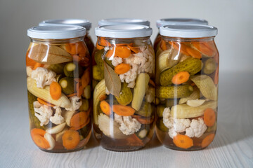 jars of pickled vegetables