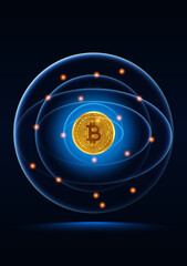 Abstract Electronic cryptocurrency and modern technology background. Bitcoin and blockchain. Crypto exchange. Future image. Online banking, and financial communications.