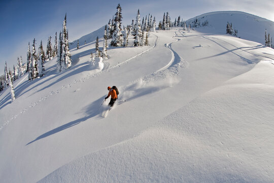 Woman skiing, Valhalla Mountain Touring Lodge, British Columbia, Canada