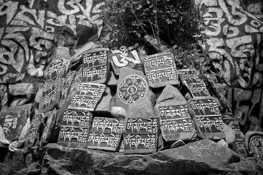 Mani stones etched with Buddhist prayers line the trails in Nepal's Khumbu region.