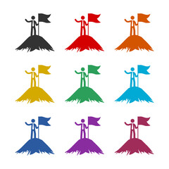 Man on Mountain Top icon isolated on white background. Set icons colorful