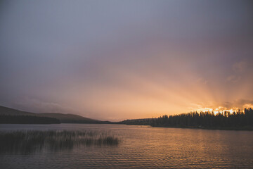 Sunset over Lac Le Jeune Lake, British Columbia, Canada.