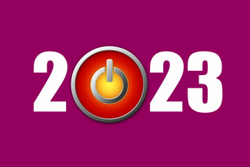 2023.Numbers and start button on a pink background. Holidays.