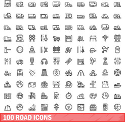 Fototapeta premium 100 road icons set. Outline illustration of 100 road icons vector set isolated on white background