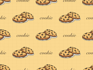Cookie cartoon character seamless pattern on yellow background