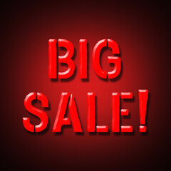 Big Sale. Red neon word isolated on black background. Business.