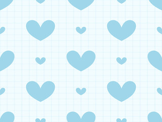 Heart cartoon character seamless pattern on blue background