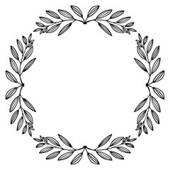 Beautiful frame wreath of leaves with place for text. Black and white outline illustration of a wreath for your design.
