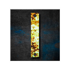 Letter l. Lower case. Alphabet from letters, from rusty iron, on a wooden plank. Isolated on white background. Education. Design