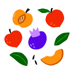 Set of fruit in naive style illustration design. Trendy childish hand drawn clip art for design element