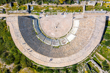 Salamis ancient city, Famagusta, amphitheatre, aerial view. drone shooting