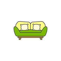 Sofa icon in color, isolated on white background 