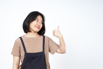 Showing Thumbs Up Sign of Beautiful Asian Woman Isolated On White Background