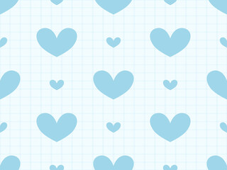Heart cartoon character seamless pattern on blue background