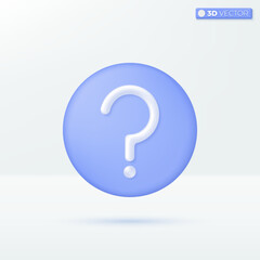 Question mark on round button icon symbols. support, FAQ, question and answer help concept. 3D vector isolated illustration design. Cartoon pastel Minimal style. Used for design ux, ui, print ad.