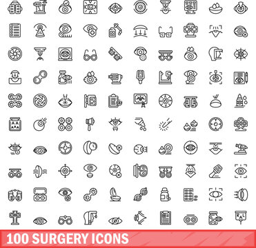100 surgery icons set. Outline illustration of 100 surgery icons vector set isolated on white background