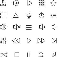 Media controls icons set. Line with Editable stroke