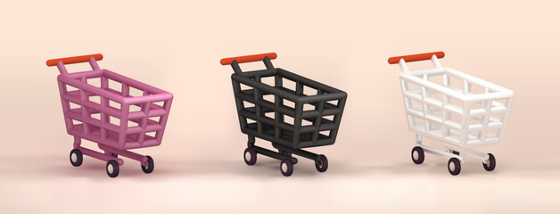 Shopping Cart vector 3d icon. soft lilac and black Shopping Cart 3d illustration.