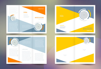 Business brochure set design template folder booklet tri-fold geometric abstract circle, color yellow grey