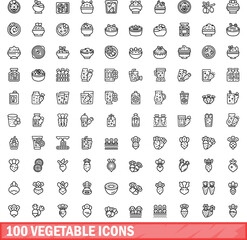 100 vegetable icons set. Outline illustration of 100 vegetable icons vector set isolated on white background